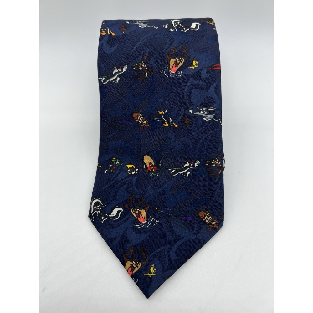 ✨Vintage 1995 Looney‎ Tunes Tie - Navy w/ Characters - Polyester - Sewing Crafts